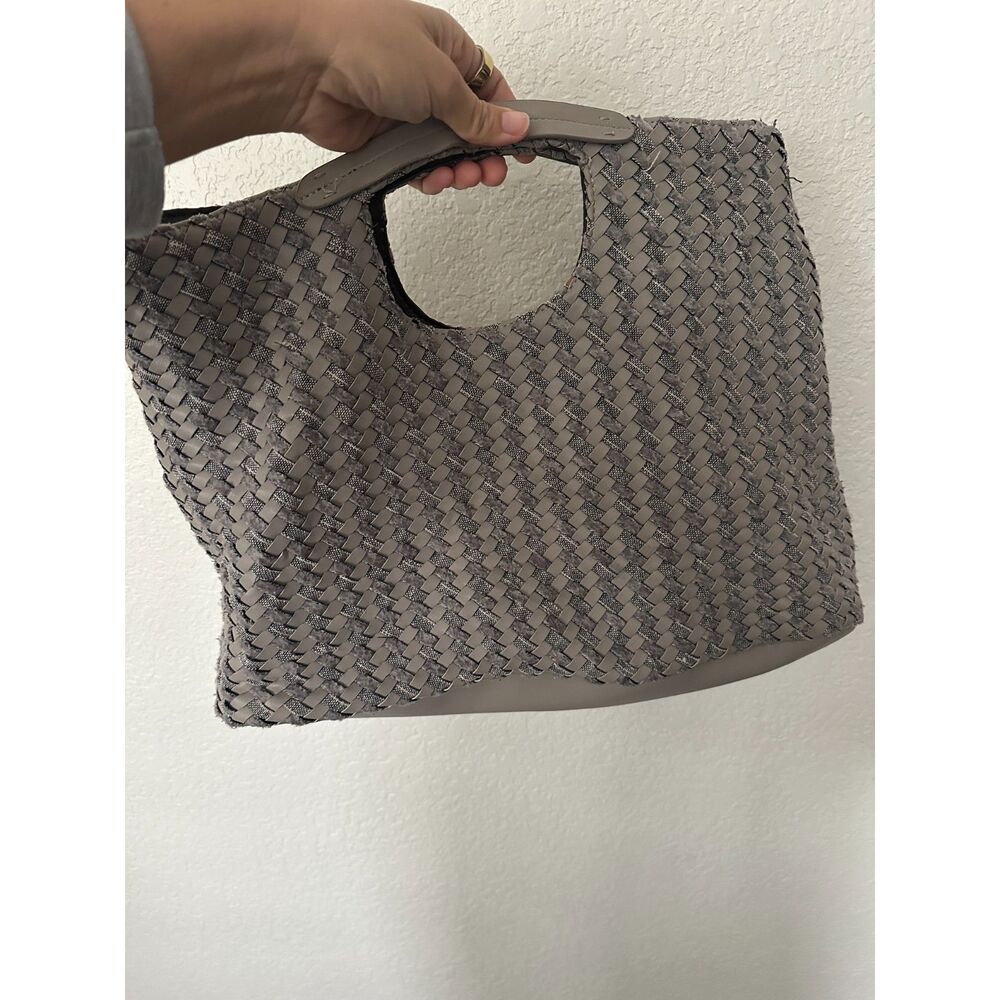 Anthropologie Grey Faux Leather Wool Woven Large Slouchy Hobo Satchel Bag